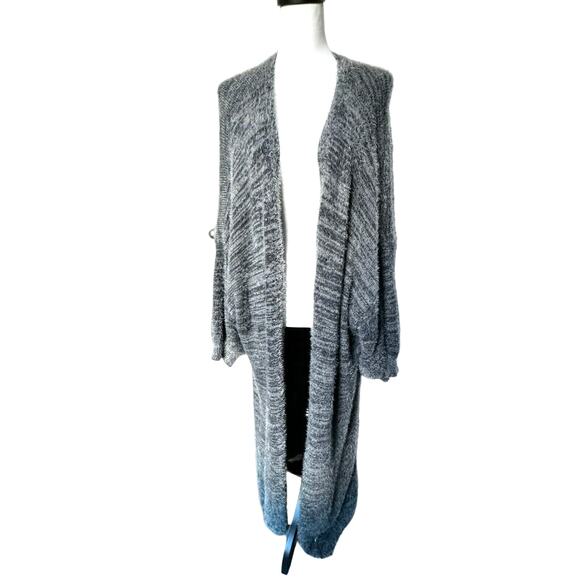 BLACK‎ TAPE Women's 3X Gray Fuzzy Fur Knit Long Cardigan Sweater Open Front Cozy - Picture 2 of 9